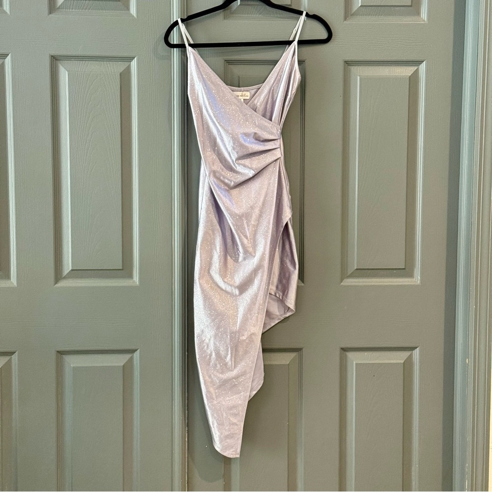 Honey and Rosie Asymmetrical Lavender shimmer Dress